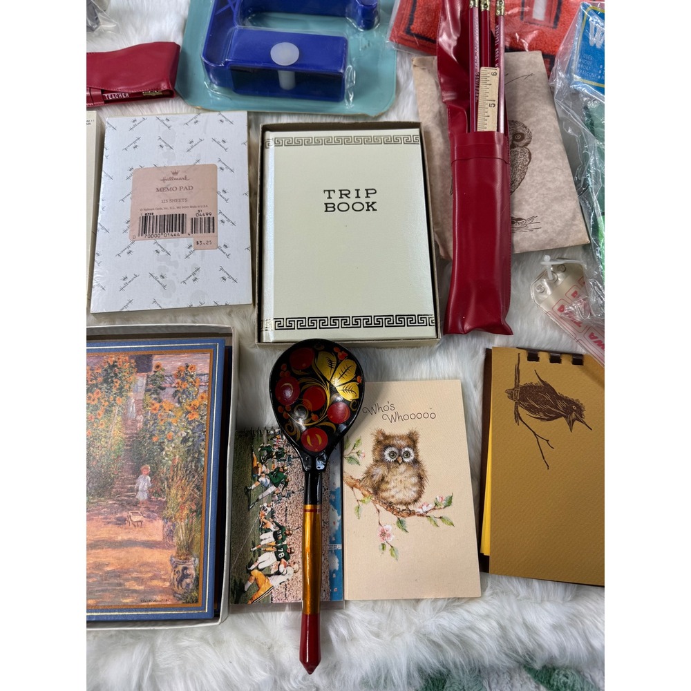 Vintage Owl Trip Book Address Telephone Memo‎ Pad Pencils Wind Sock Set Lot - Picture 6 of 13